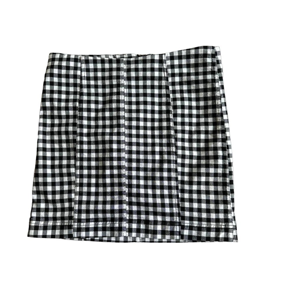 Free People Modern Femme Gingham Plaid Stretch Mini Skirt Size 10  Black & White - Picture 2 of 7